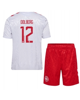 Danimarca Kasper Dolberg #12 Maglia Gara Trasferta Repliche Europei 2024 Bambino